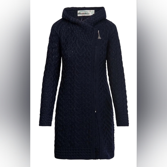 Aran Sweater Market Sweaters - House of Bruar Ladies Asymmetric Zip Hood Coat – 100% Merino Wool, Aran Knit